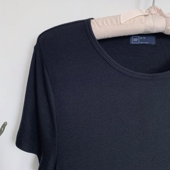 GAP luxe long modal fine ribbed short sleeve crewneck t-shirt black XL - Picture 4 of 9